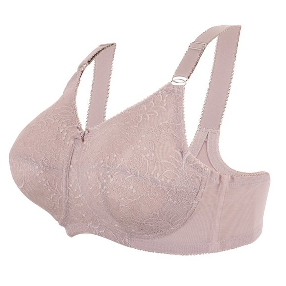 Set Of 3! 40DD Glamorise COMFORT LIFT Bra (COTTON-LINED) Wireless LACE Taupe NEW - Picture 2 of 16